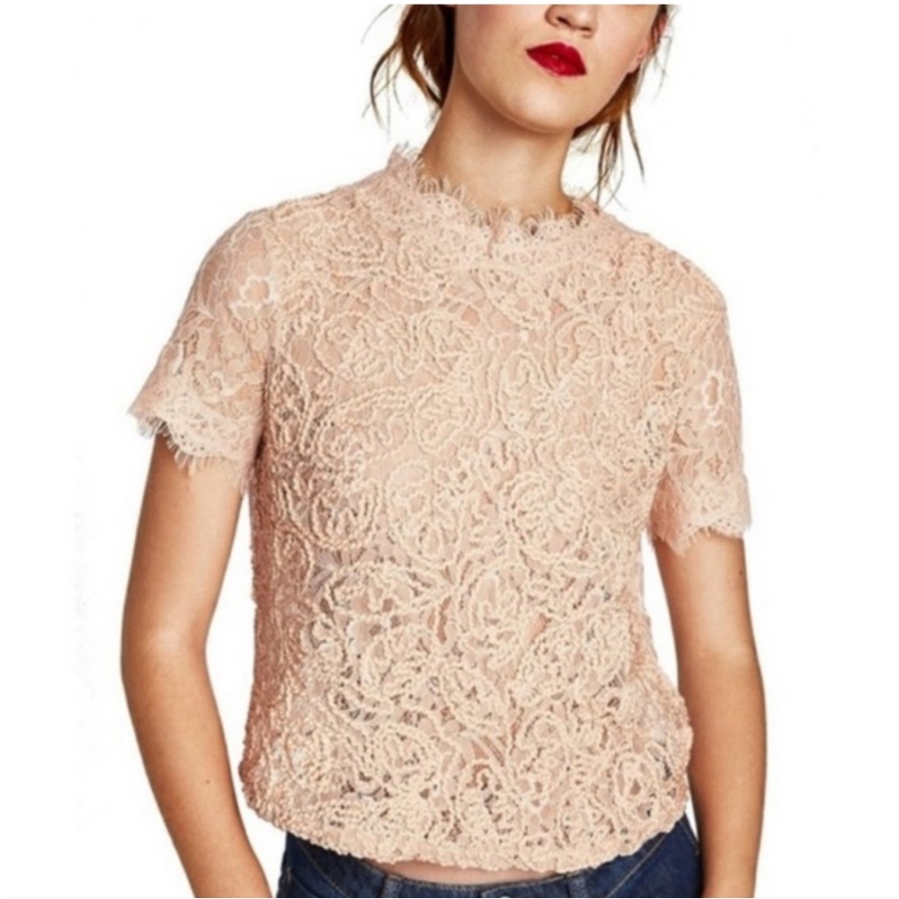Zara mock neck lace top